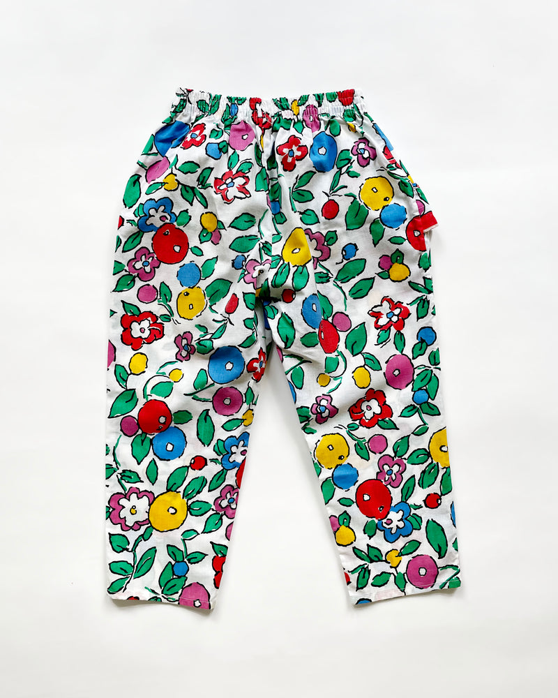 Vintage Cotton Floral Trousers With Elastic Waist