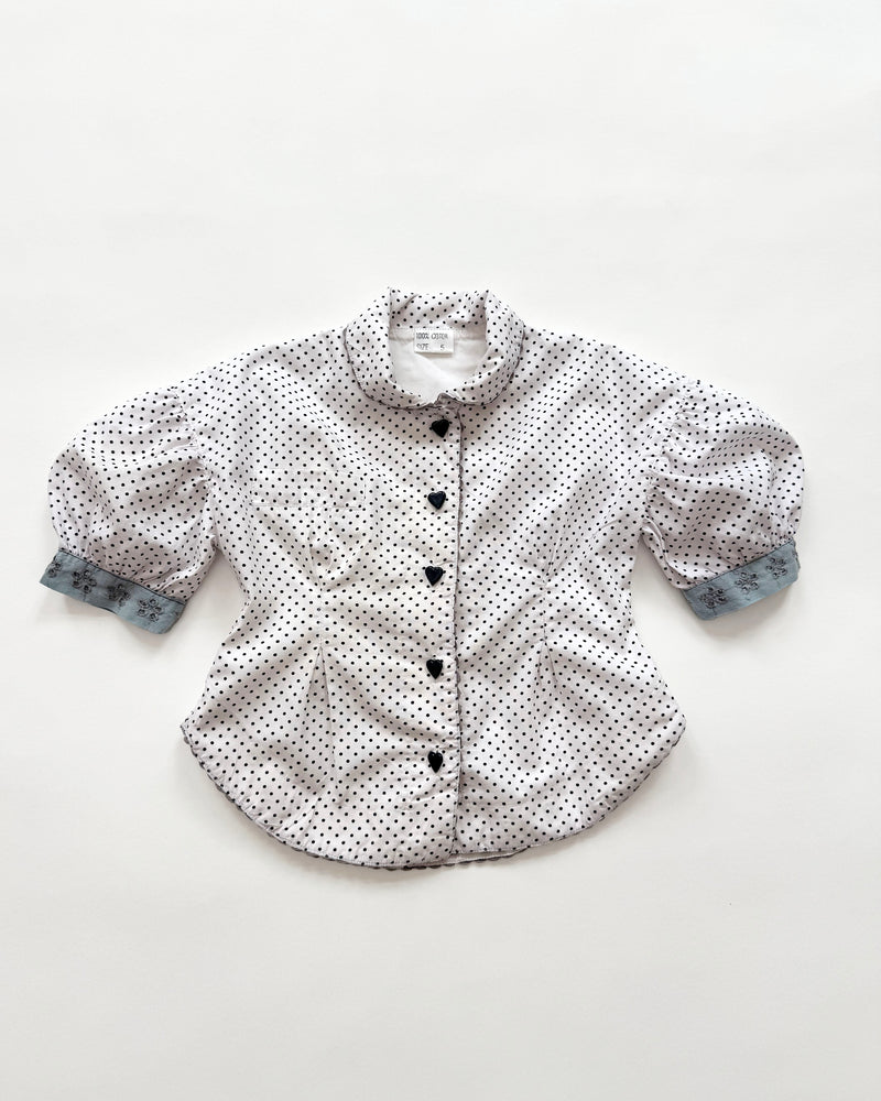 Handmade Cotton Polka Dot Blouse With Heart Buttons