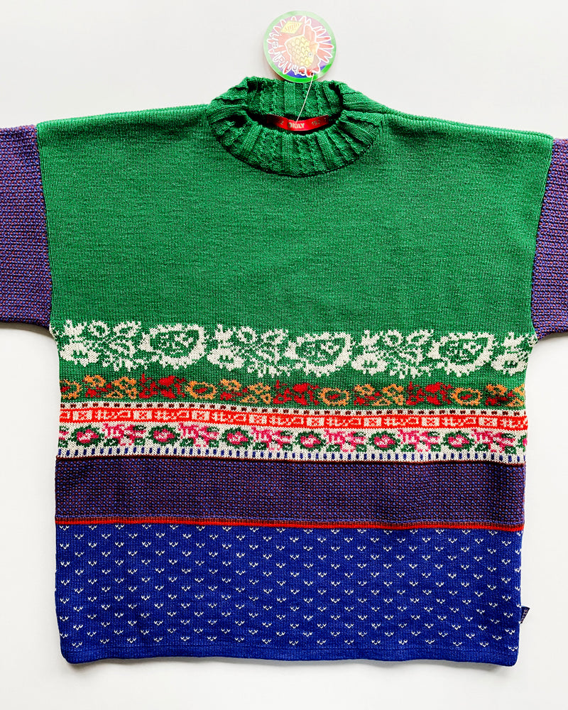 Deadstock Vintage Oilily Jacquard Wool Green Sweater