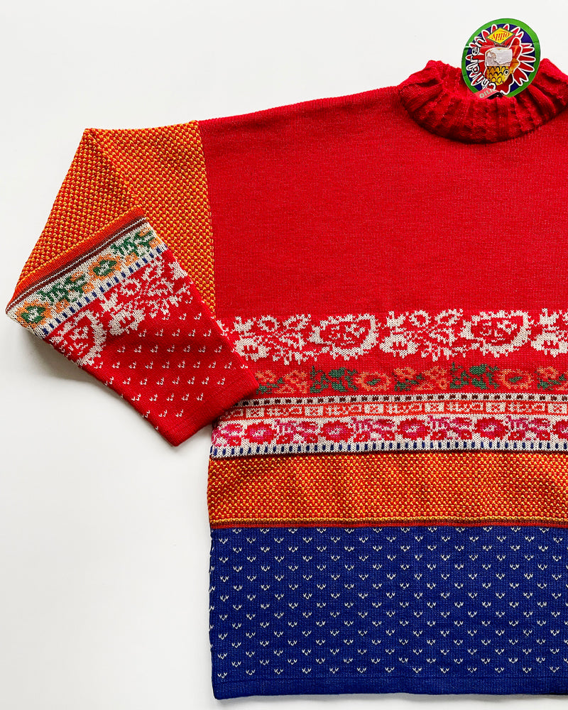 Deadstock Vintage Oilily Jacquard Wool Red Sweater ADULTS