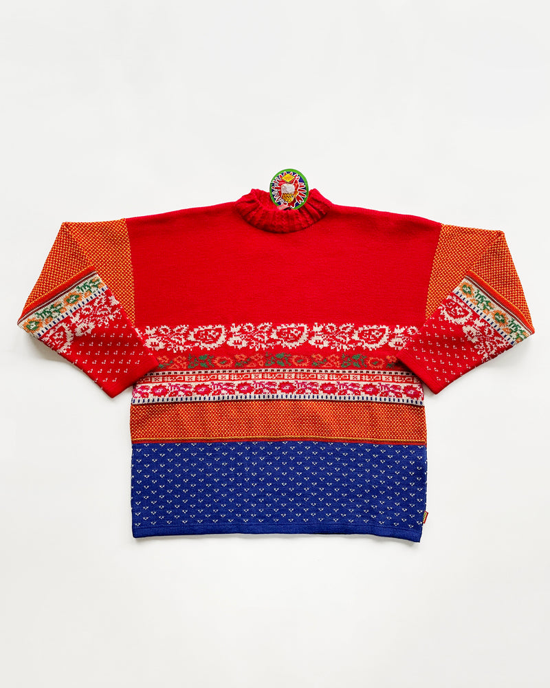Deadstock Vintage Oilily Jacquard Wool Red Sweater ADULTS