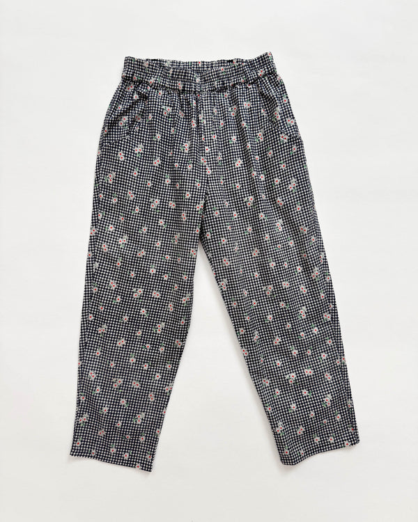 Gingham Daisy Seersucker Cotton Trousers With Elastic Waist 5Y