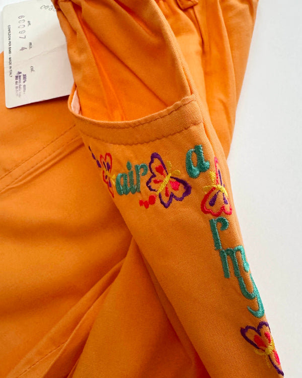 Deadstock Embroidered Cotton Trousers With Elastic Waist 3-4Y Orange
