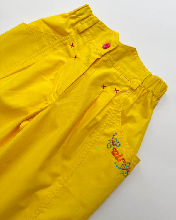 Deadstock Embroidered Cotton Trousers With Elastic Waist 3-4Y Yellow