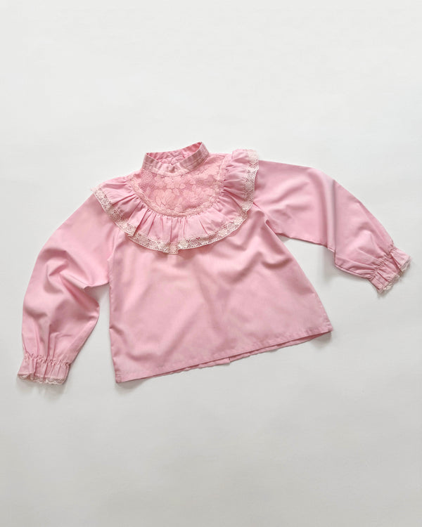 80s Floral Lace Cotton Blouse 5-6Y