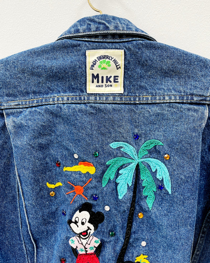 Vintage Embroidered Mickey Mouse Rhinestone Denim Jacket