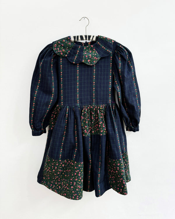 Vintage Lined Cotton Corduroy Patchwork Dress