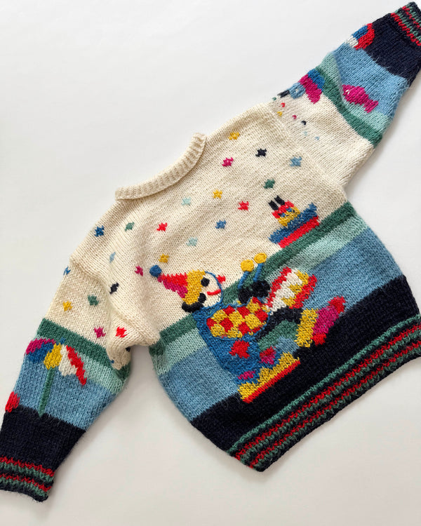 Handmade Clown On The Ocean Wool Sweater 7Y