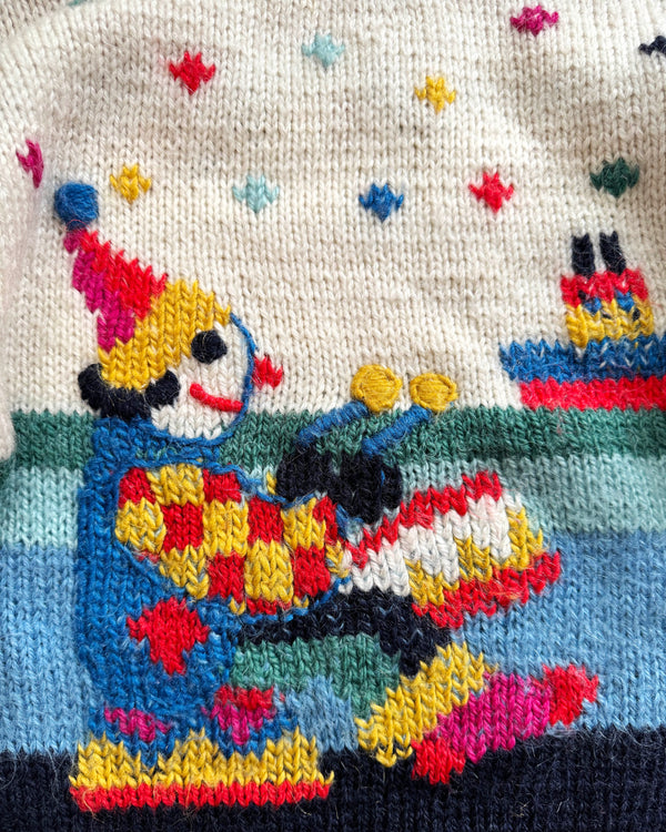 Handmade Clown On The Ocean Wool Sweater 7Y