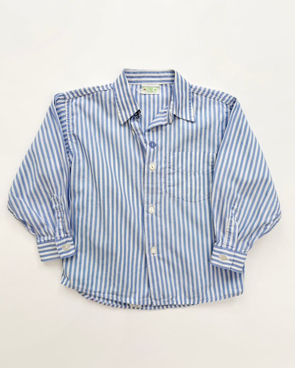 Vintage Benetton Striped Cotton Blouse Blue