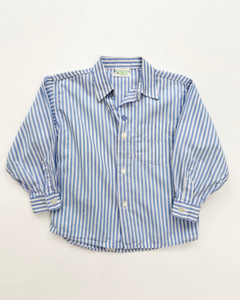 Vintage Benetton Striped Cotton Blouse Blue