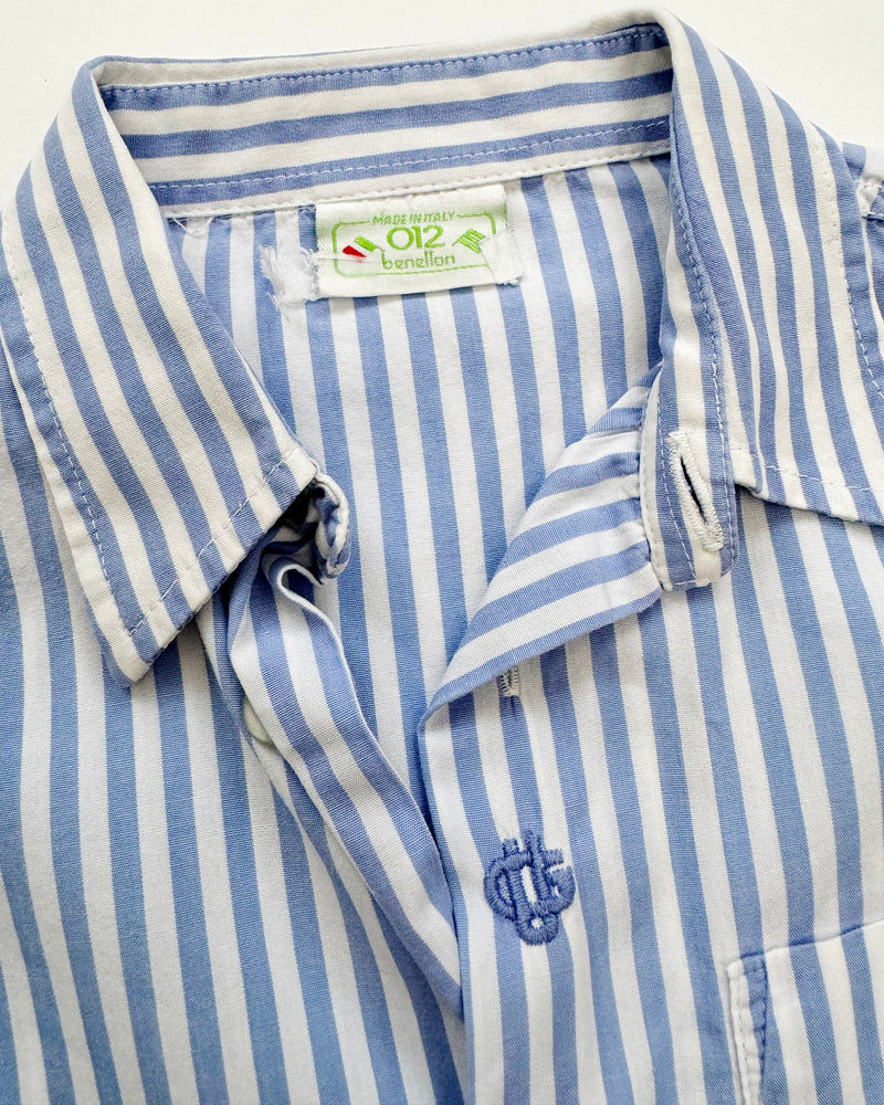 Vintage Benetton Striped Cotton Blouse Blue