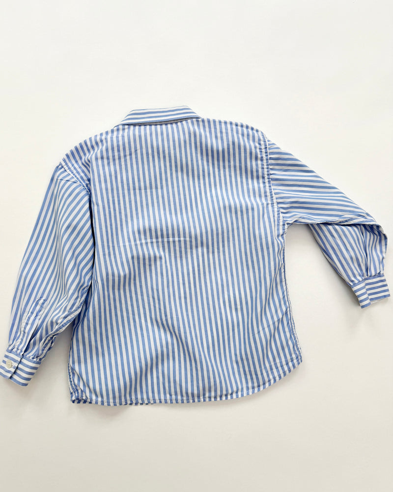 Vintage Benetton Striped Cotton Blouse Blue