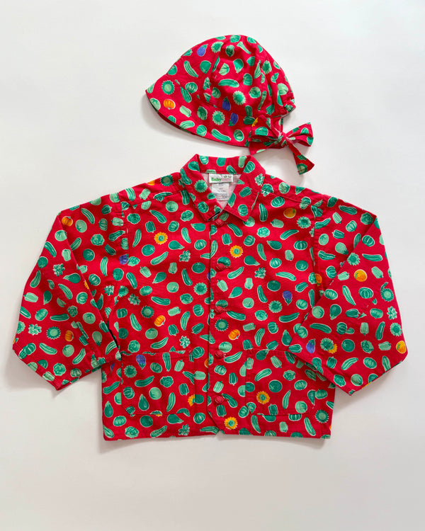 Catimini Veggie Canvas Cotton Jacket With Rose Buttons & Matching Hat