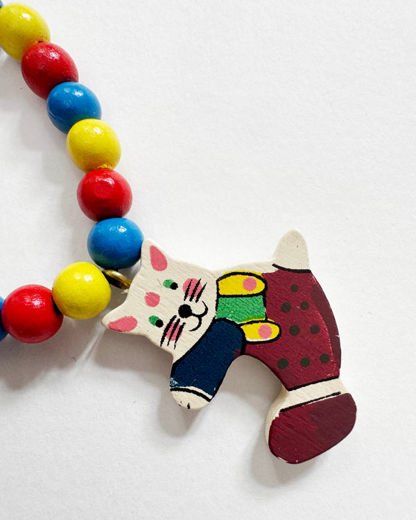 Cat Wood Bead Necklace