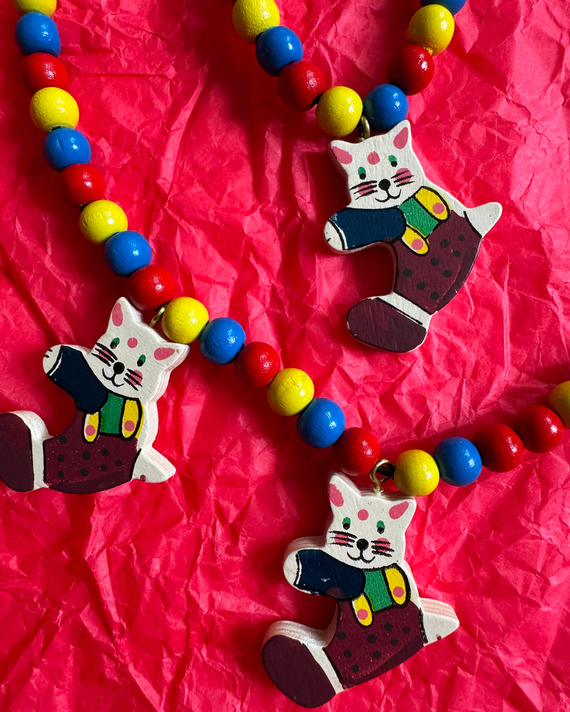 Cat Wood Bead Necklace