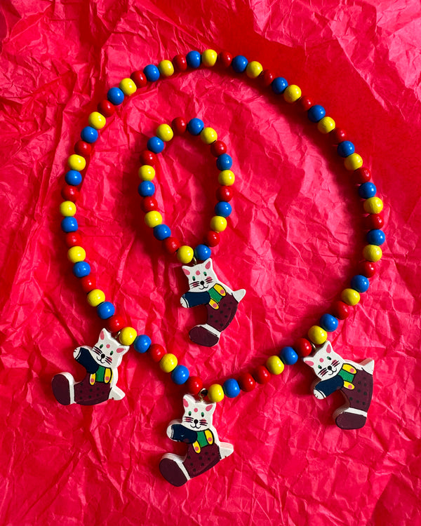 Cat Wood Bead Necklace
