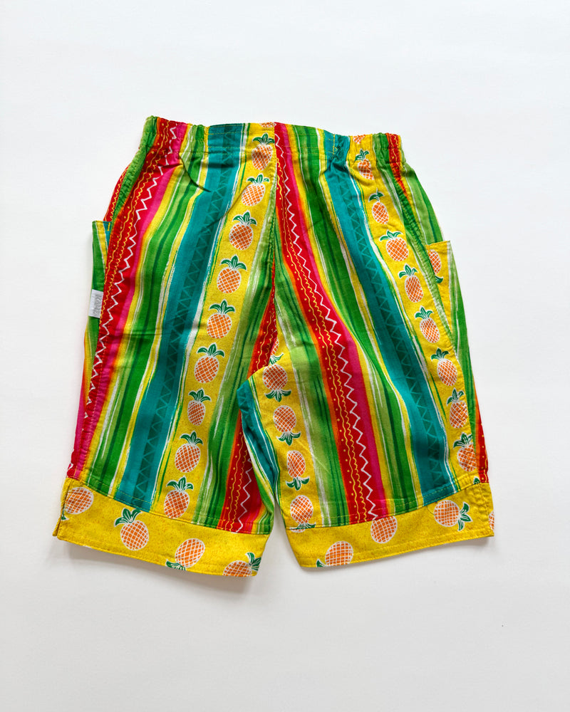 Vintage Pinapple Cotton Shorts With Elastic Waist