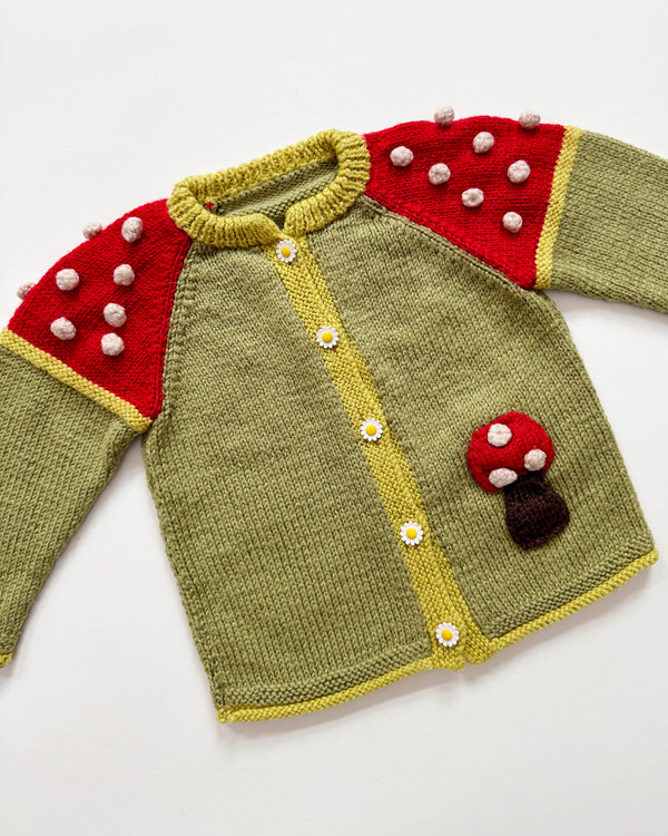 Handmade Mushroom Wool Cardigan 12-18M