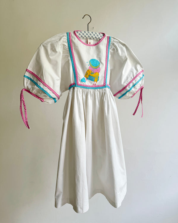 Vintage Mexican Cotton Dress With Balloon Sleeves