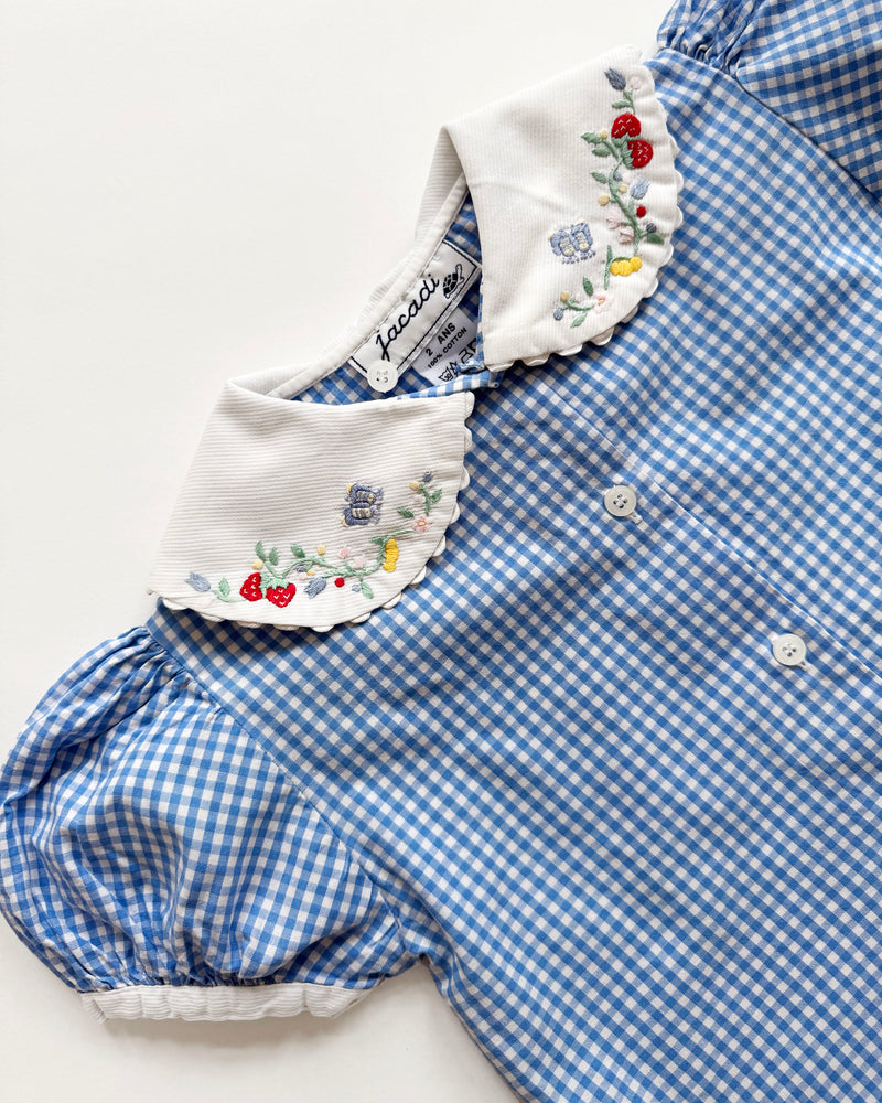 Jacadi Gingham Embroidered Cotton Blouse