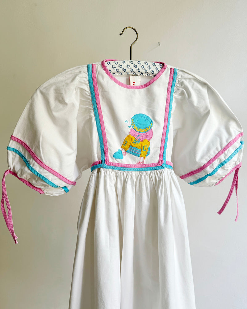 Vintage Mexican Cotton Dress With Balloon Sleeves