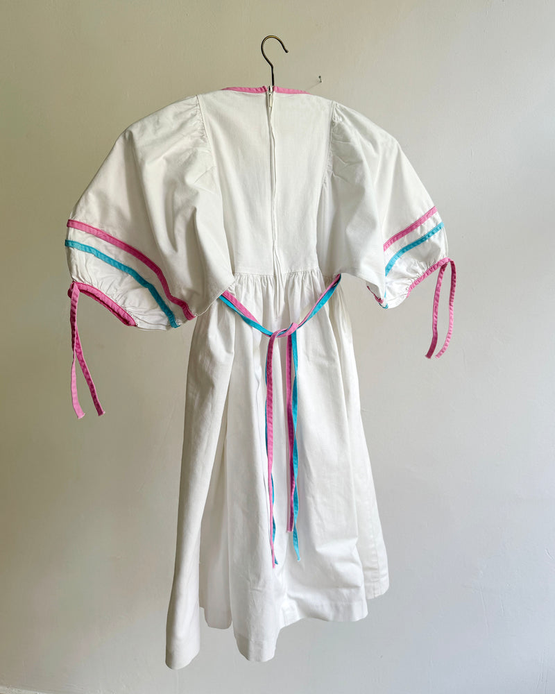 Vintage Mexican Cotton Dress With Balloon Sleeves