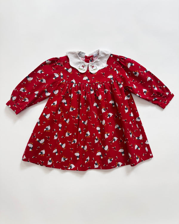 Goose Cotton Dress With Embroidered Collar 24M