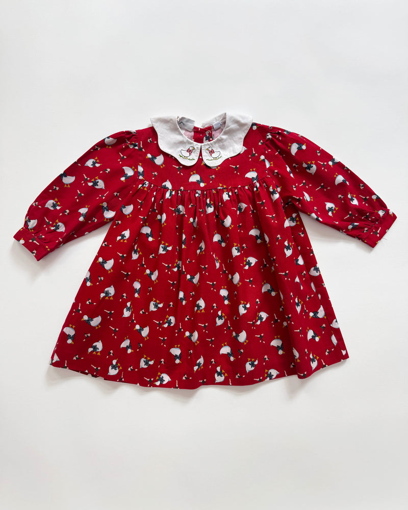 Goose Cotton Dress With Embroidered Collar 24M