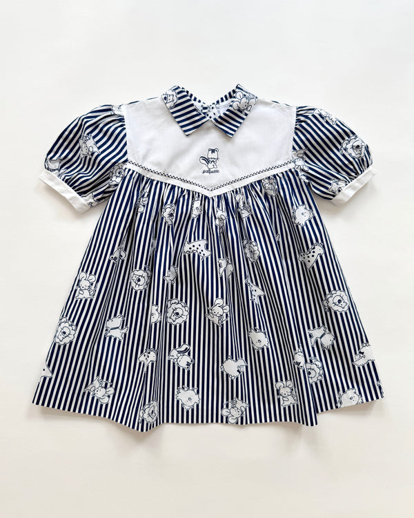 Embroidered Striped Animal Navy Blue Dress 2Y