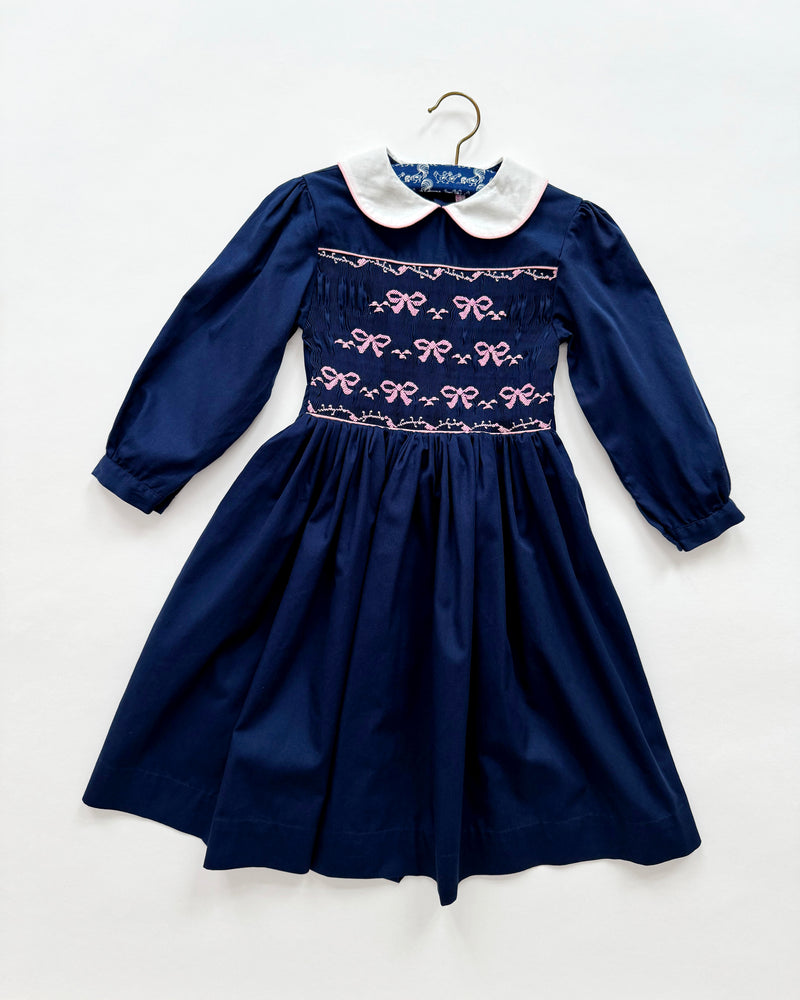 Deadstock Vintage Hand Smocked Cotton Bow Dress