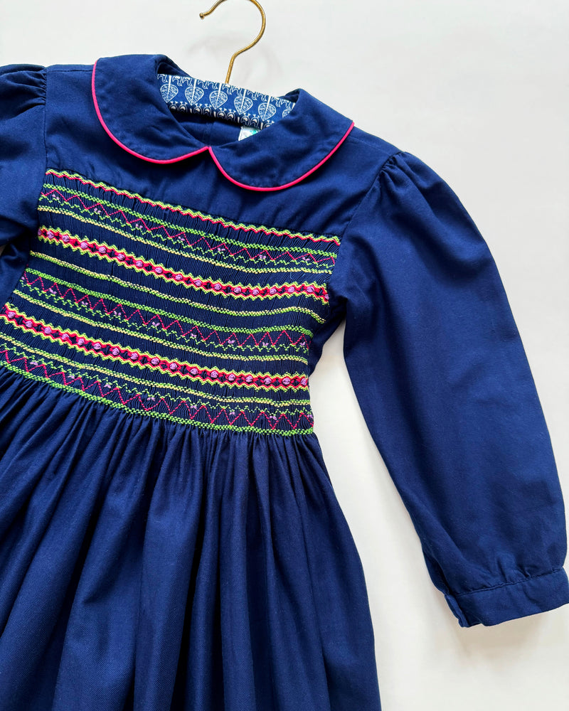 Deadstock Vintage Hand Smocked Embroidered Cotton Dress