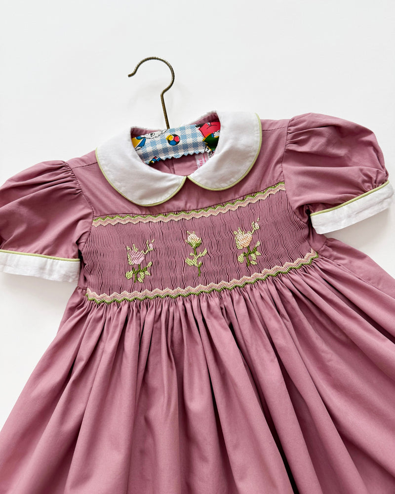 Deadstock Vintage Hand Smocked Cottton Rose Dress