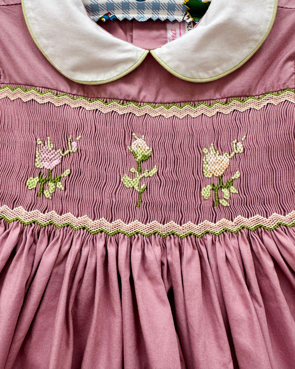 Deadstock Vintage Hand Smocked Cottton Rose Dress