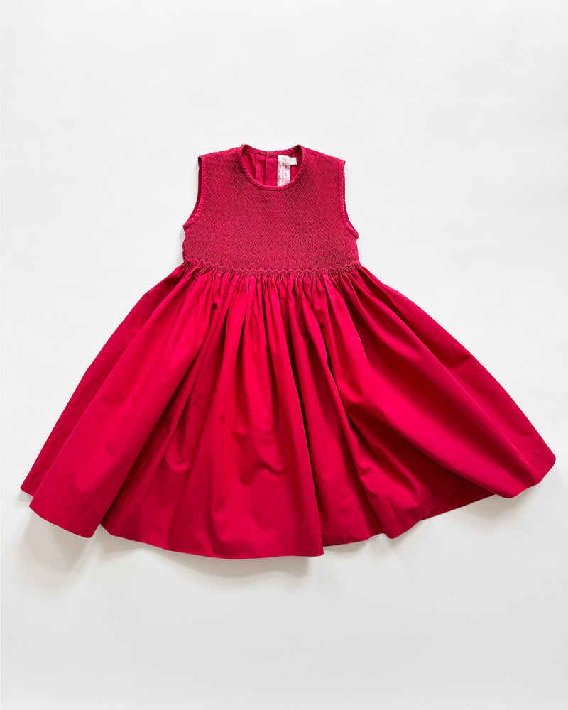 Hand-Smocked Flamingo Pink Cotton Dress 2Y