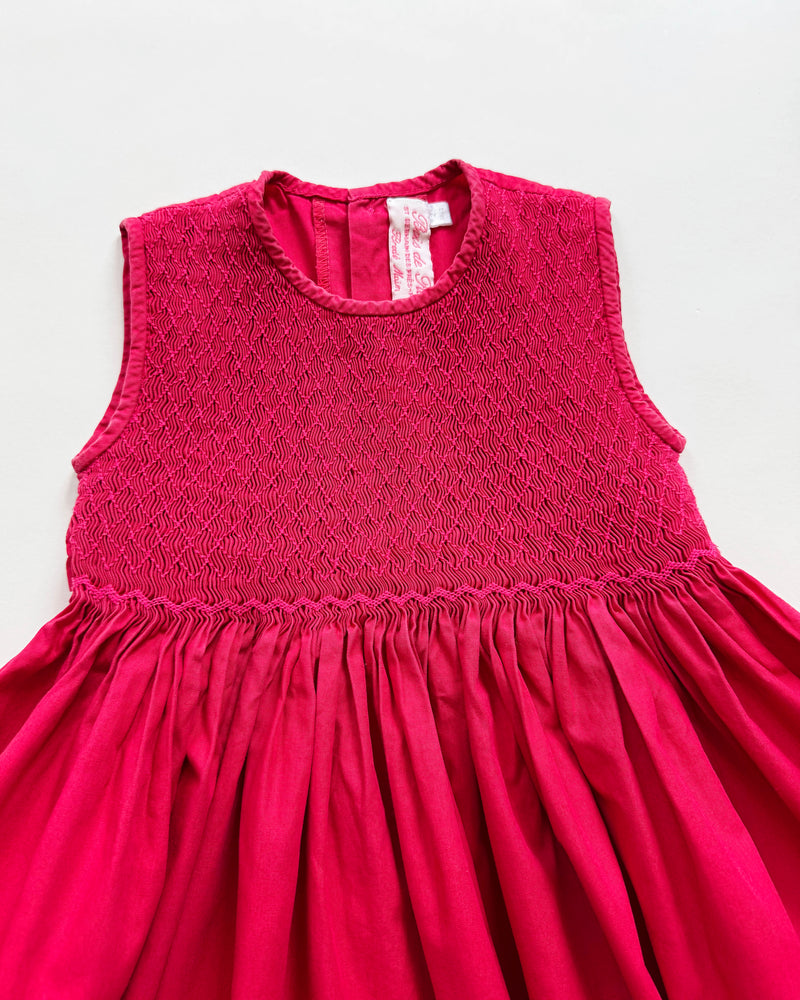 Hand-Smocked Flamingo Pink Cotton Dress 2Y