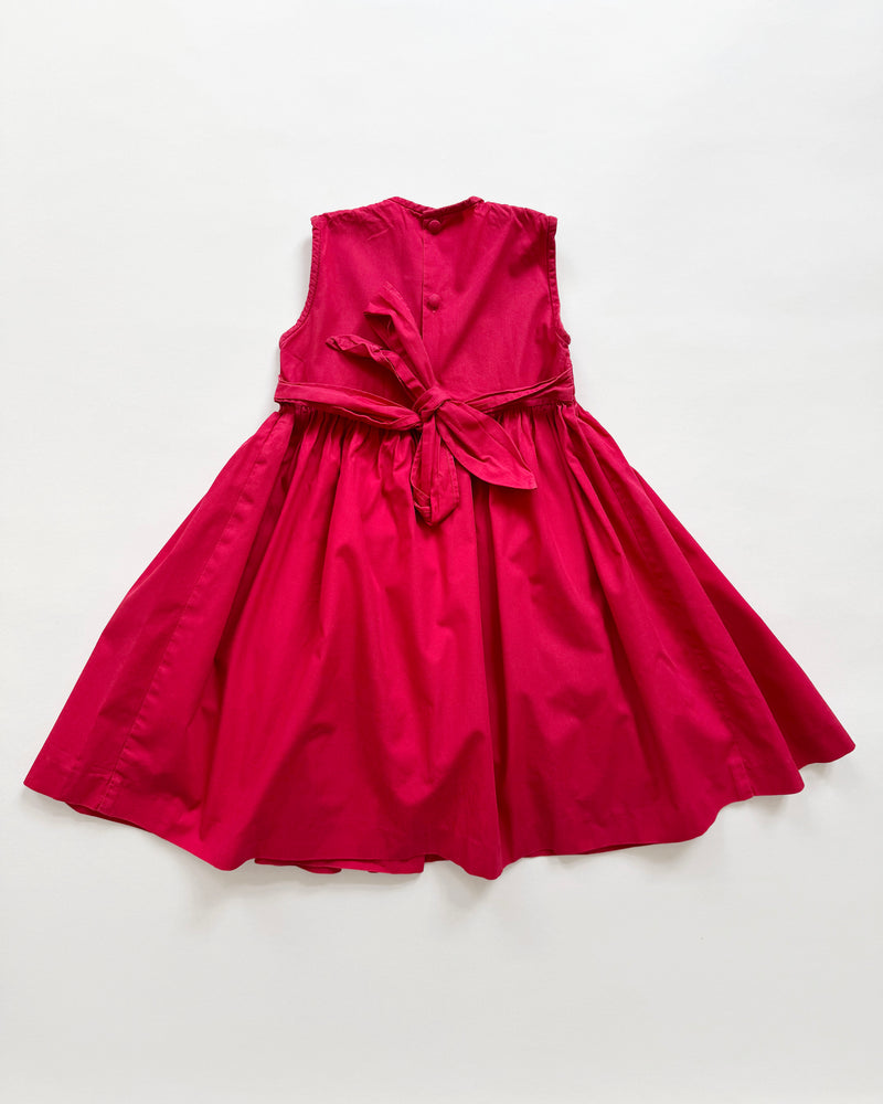 Hand-Smocked Flamingo Pink Cotton Dress 2Y