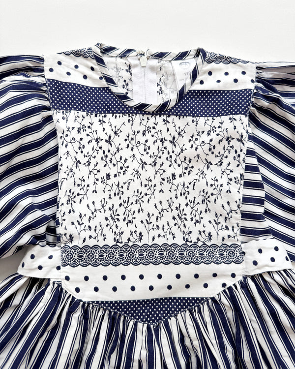 Striped Floral Cotton Patchwork Dress 5Y