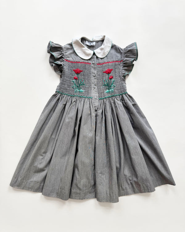 Hand-Smocked Embroidered Poppy Cotton Dress 6Y