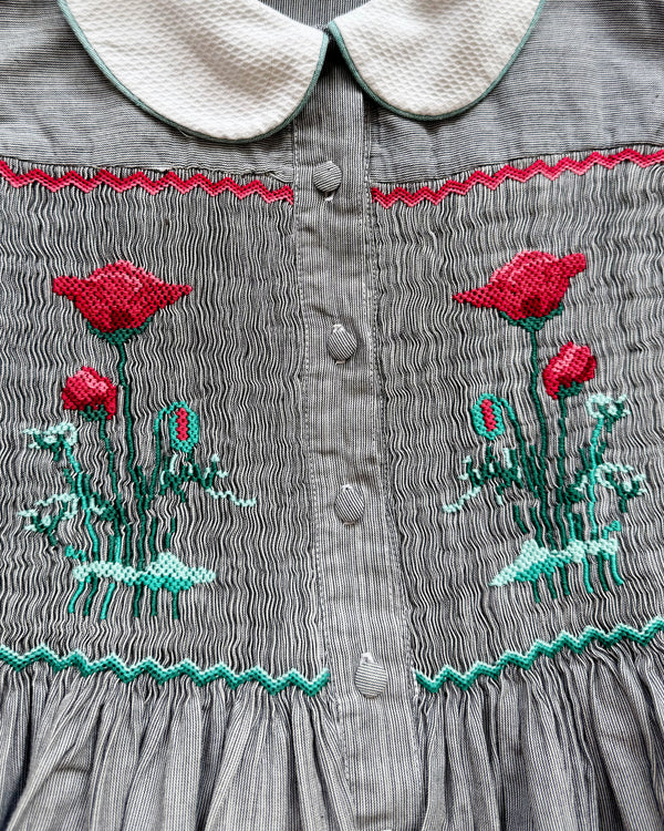 Hand-Smocked Embroidered Poppy Cotton Dress 6Y