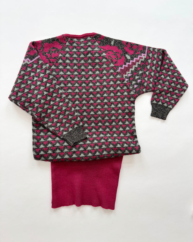 Vintage Yves Saint Laurent Jacquard Wool Rose Sweater Dress