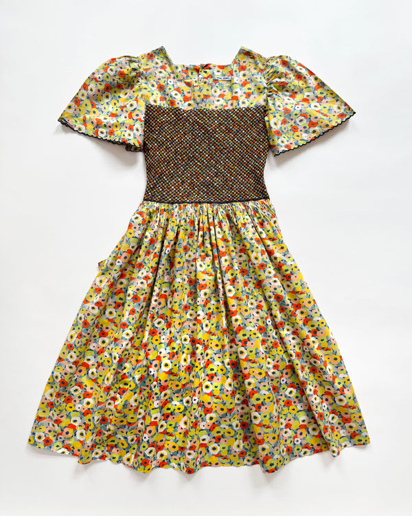 Antique Hand-Smocked Floral Cotton Dress