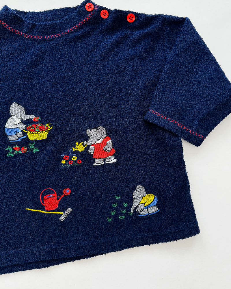 Vintage Babar & Cat Terrycloth Longsleeve Set