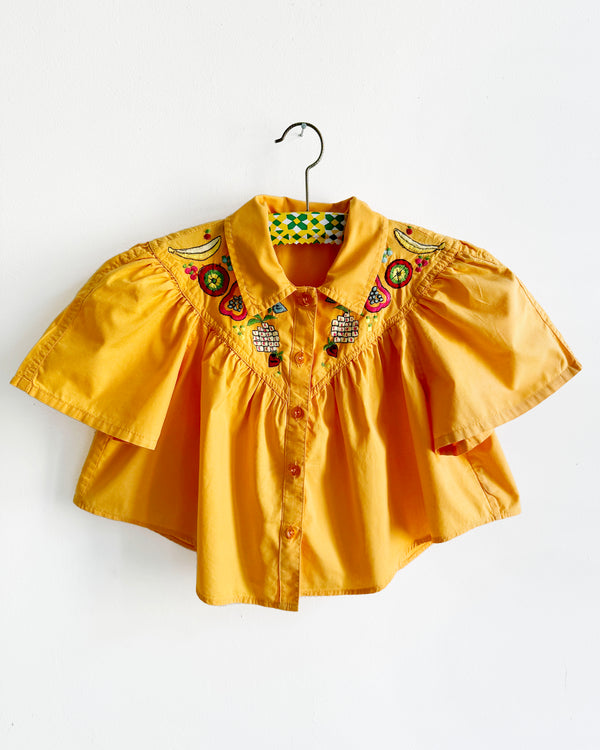 Vintage Embroidered Fruit Cropped Blouse