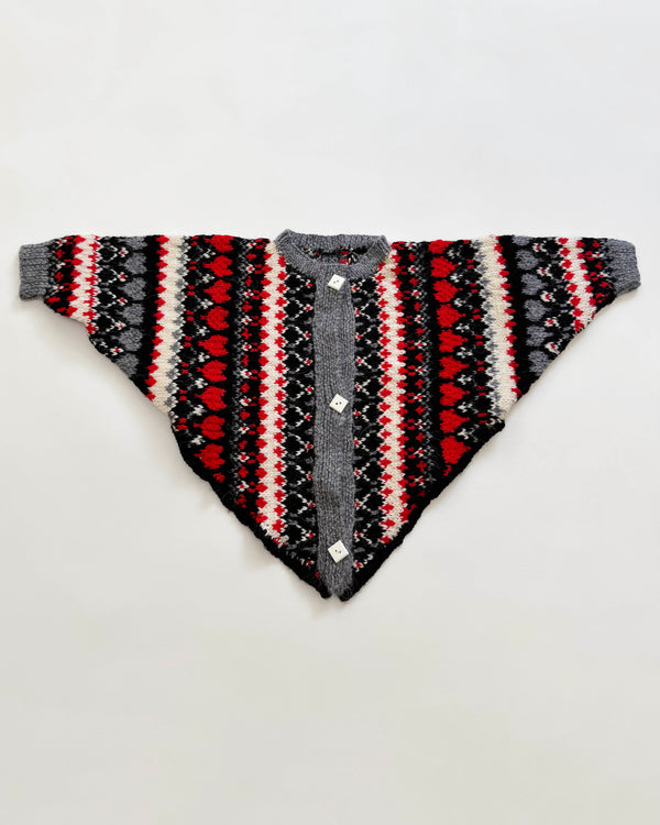 Handmade Jacquard Wool Poncho Cardigan 3Y