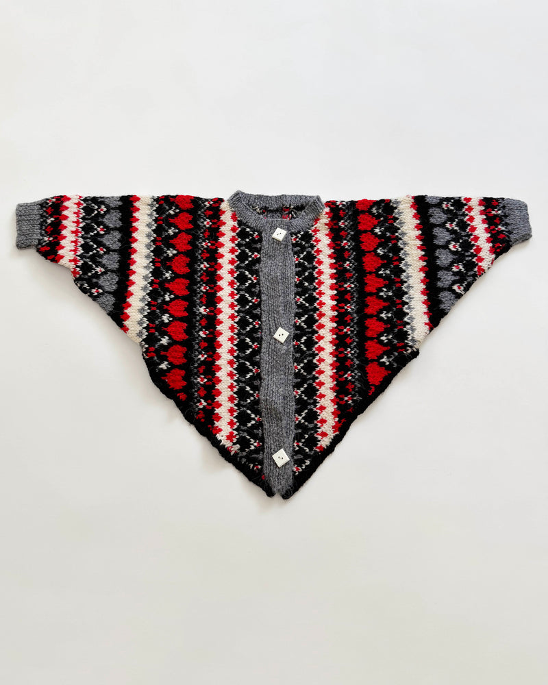 Handmade Jacquard Wool Poncho Cardigan 3Y