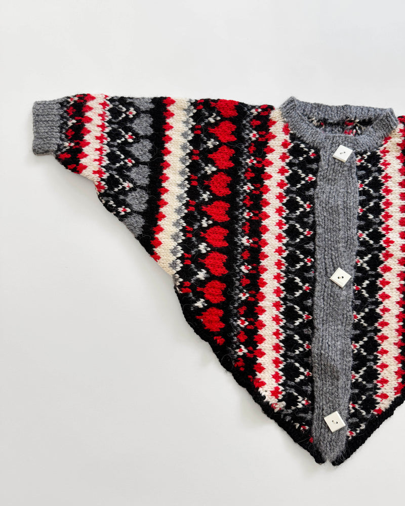 Handmade Jacquard Wool Poncho Cardigan 3Y