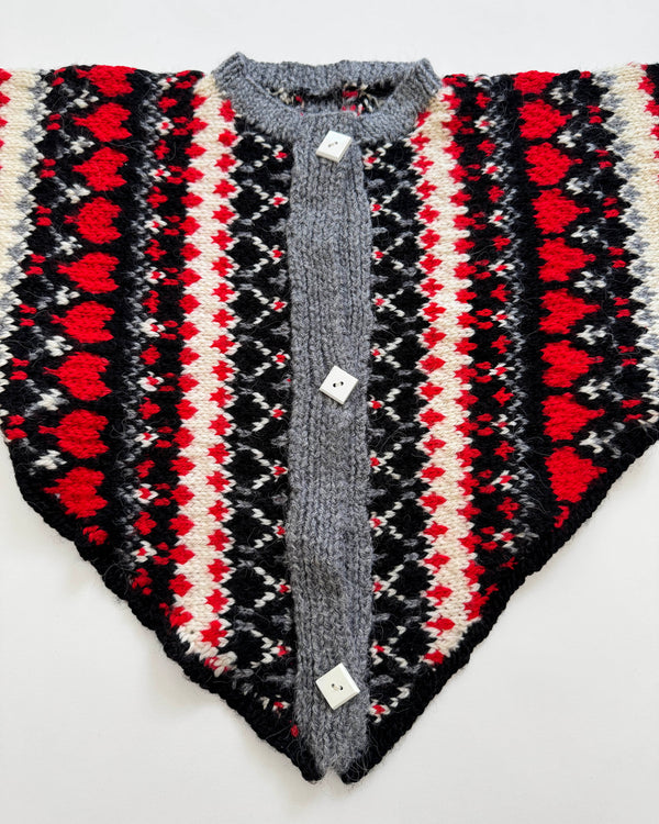 Handmade Jacquard Wool Poncho Cardigan 3Y