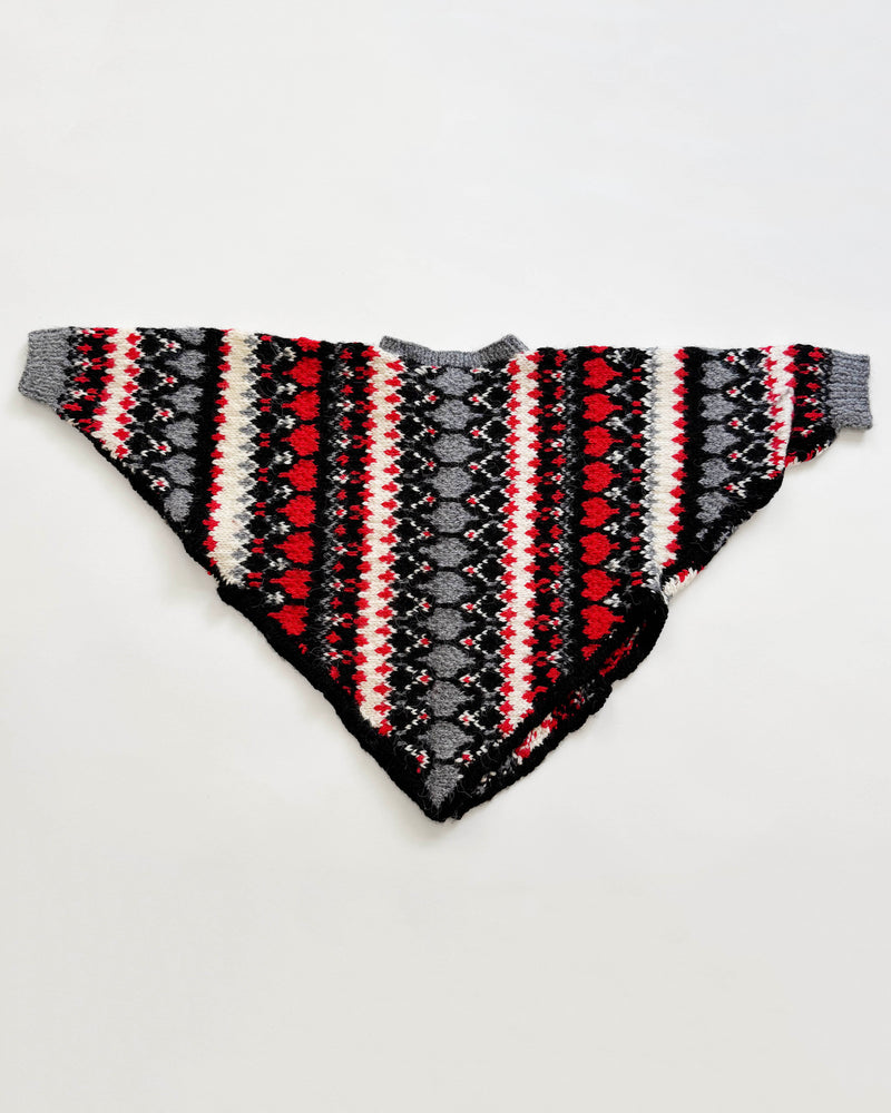 Handmade Jacquard Wool Poncho Cardigan 3Y