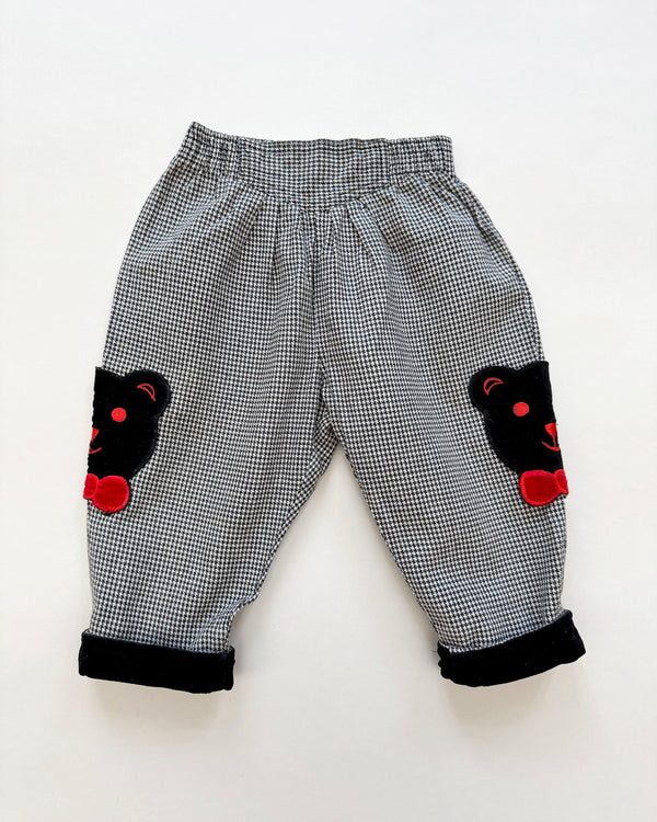 Vintage Trousers With Velvet Teddy Bear Application & Elastic Waist